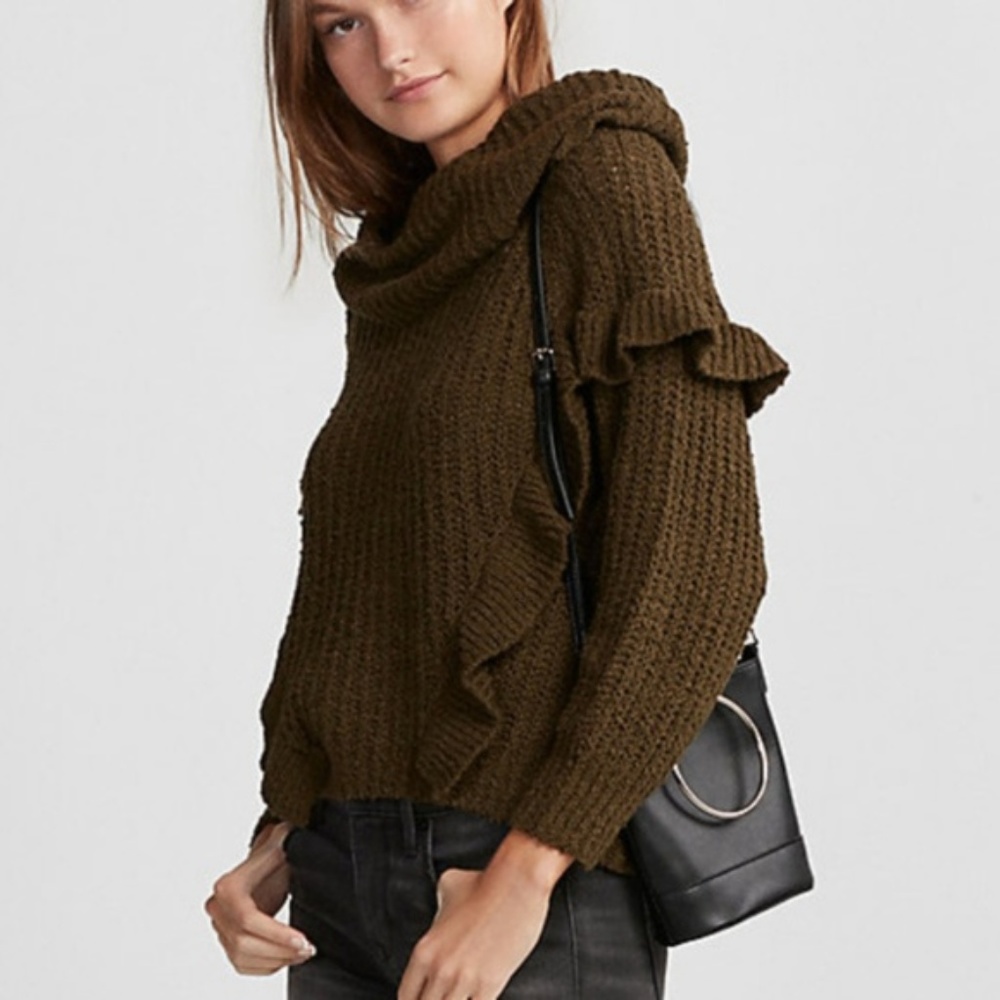 NWOT Express Oversized Ruffle Cowl Neck Sweater